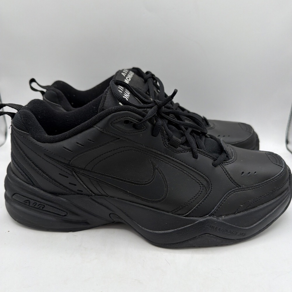 Nike Air Monarch IV Men US Size 12 Sneaker Black Leather Shoes (415445-001) EUC